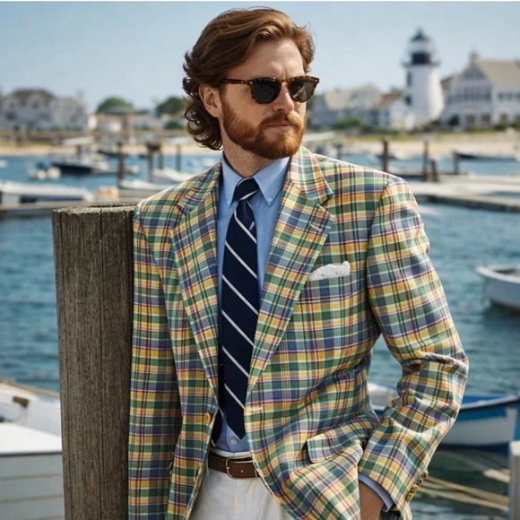 Vintage Brooks Brothers Plaid Derby Bold Sport Blazer USA Preppy Size 42R
